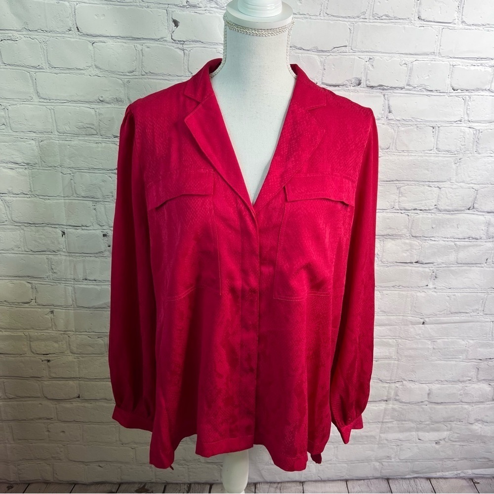 White House Black Market Red Snake Print Button Front Blouse Top Large